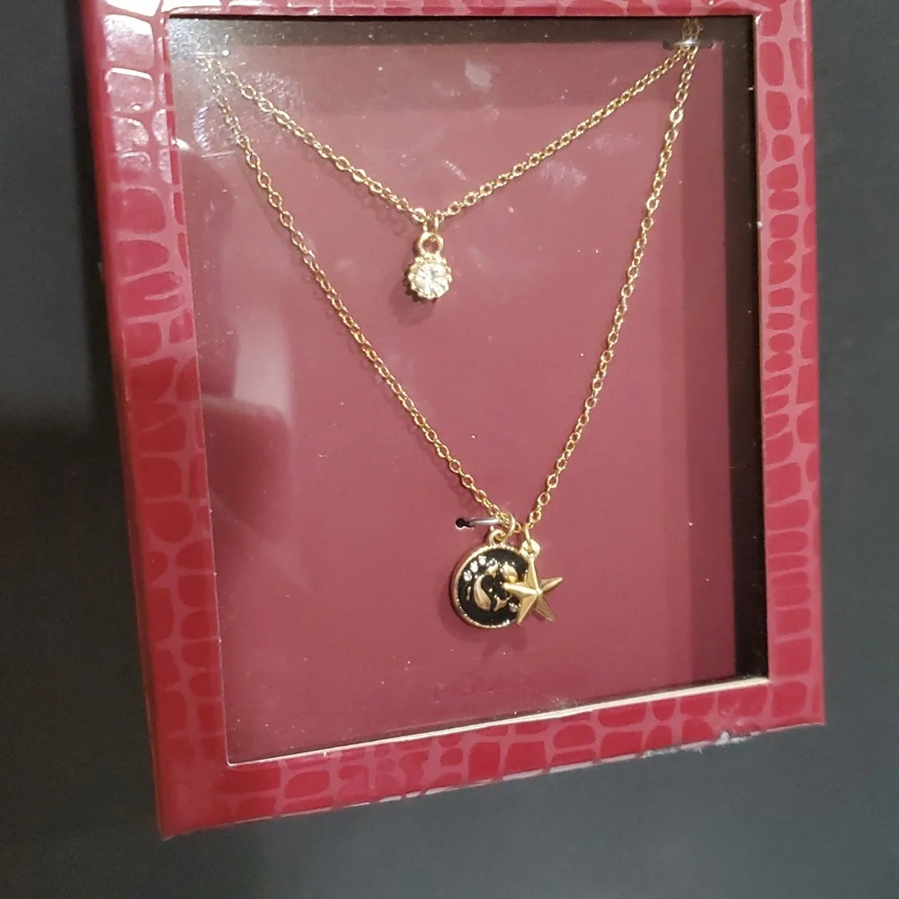 Steve Madden layered cz solitaire and Pisces and star charm pendant necklace new